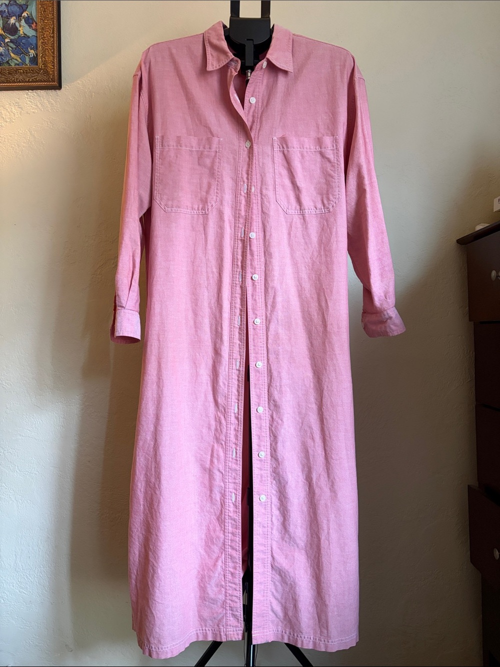 Eddie Bauer Pink Button-Front maxi  Shirt Dress size M